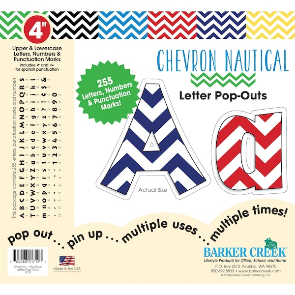 Barker Creek Chevron Nautical 4" Letter Pop-Outs, 255 Characters/Set 1719 - main